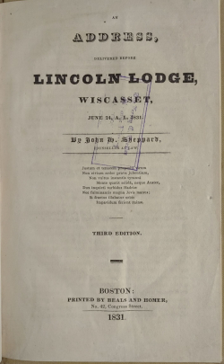 Address Delivered before Lincoln Lodge, Wiscasset, 24 June 1831