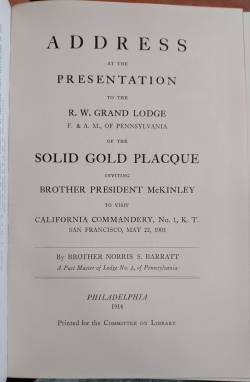 Bro. Norris S. Barratt's Presentation Address, Dec. 23, 1913