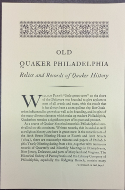 Old Quaker Philadelphia: Relics and Records of Quaker history