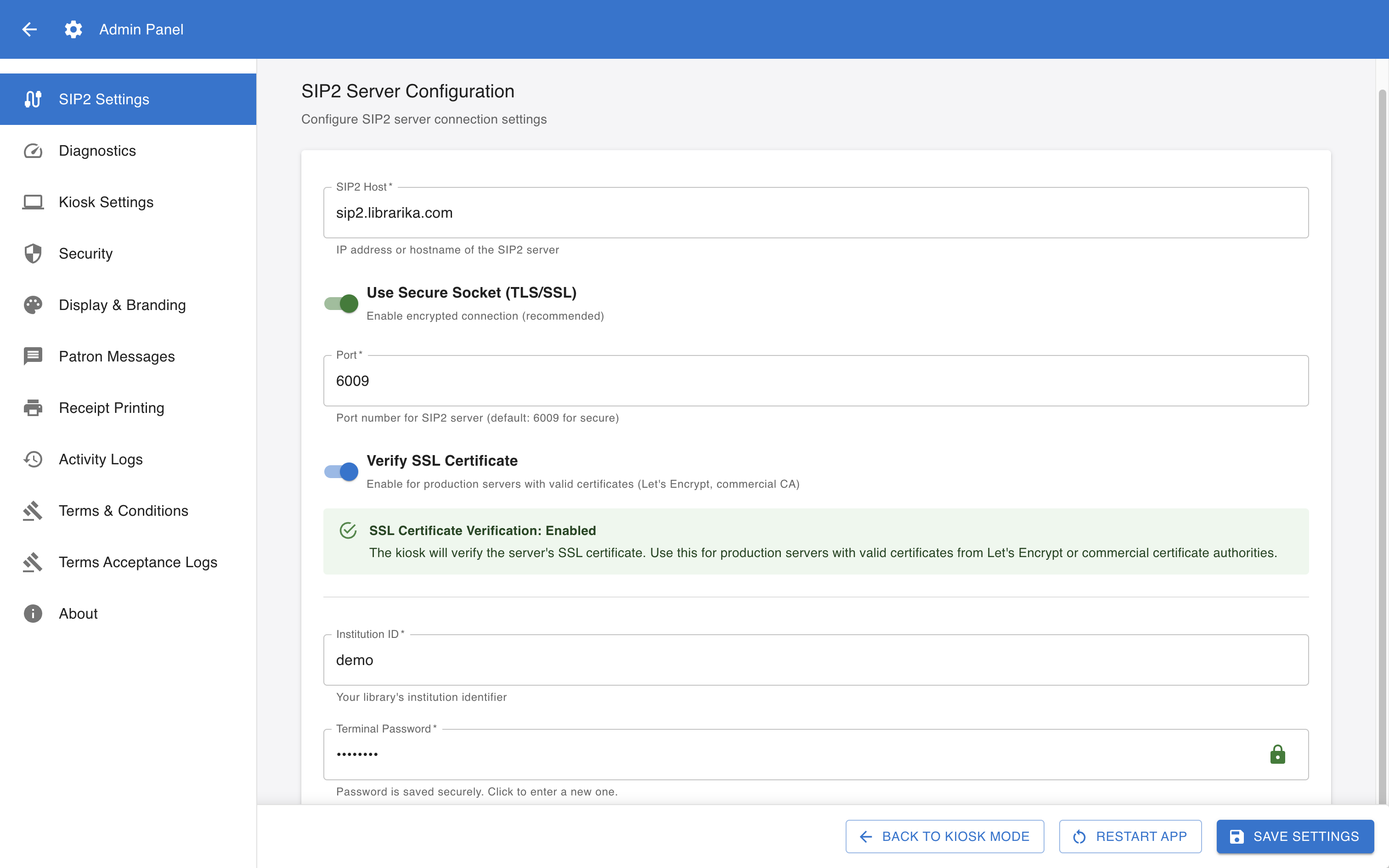 Admin configuration panel