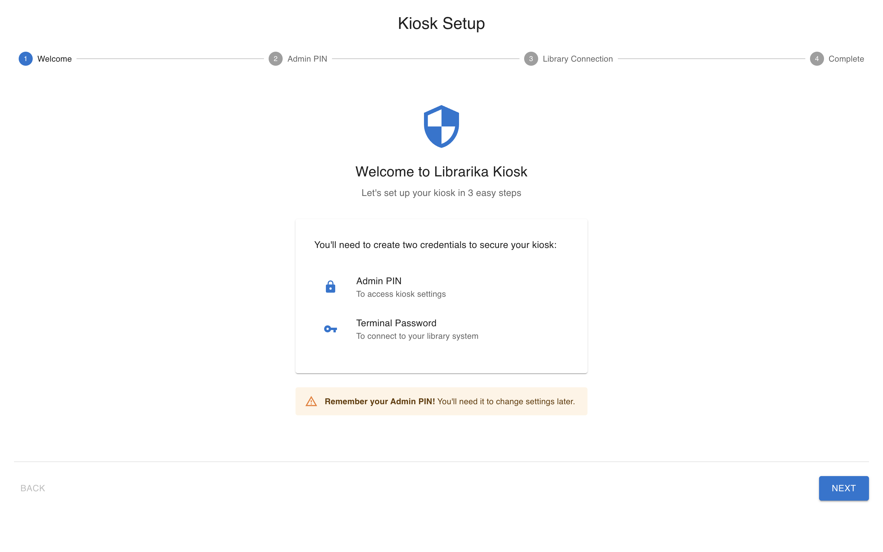 First-run setup wizard