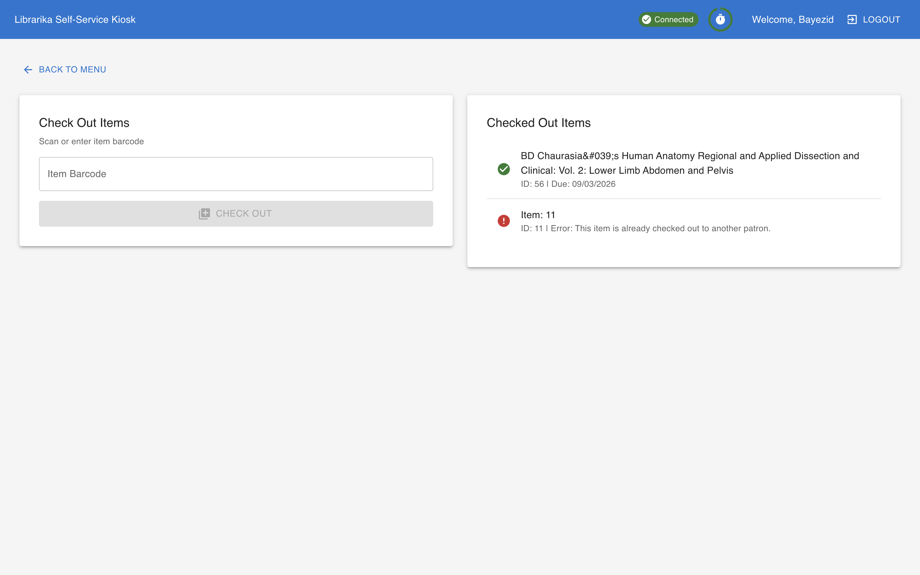 Self-checkout screen